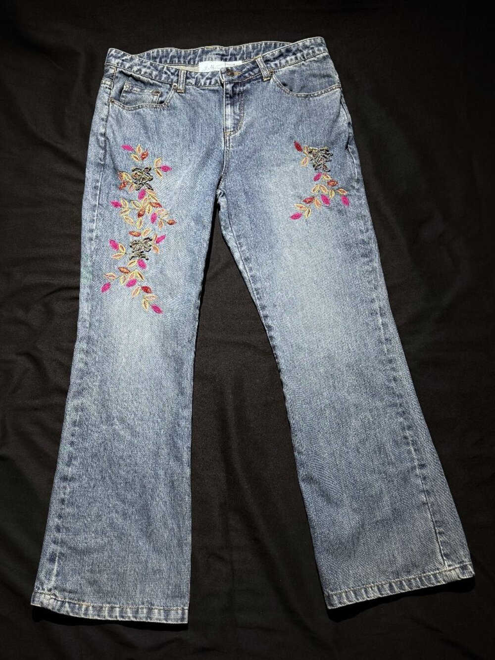 J Marco Womens Embroidered Jeans 12 Blue 100% Cotton Flare Low Rise - Picture 2 of 9
